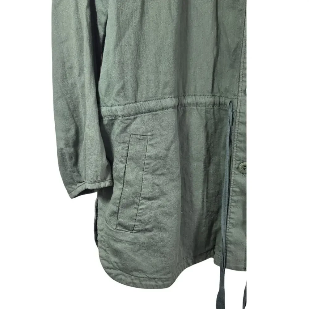Eileen Fisher‎ Soft Organic Cotton Twill Round Neck Drawstring Jacket Sz M Green